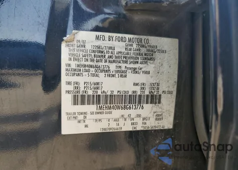 2008 Mercury Sable Luxury from USA, damaged, VIN 1MEHM40W68G613776